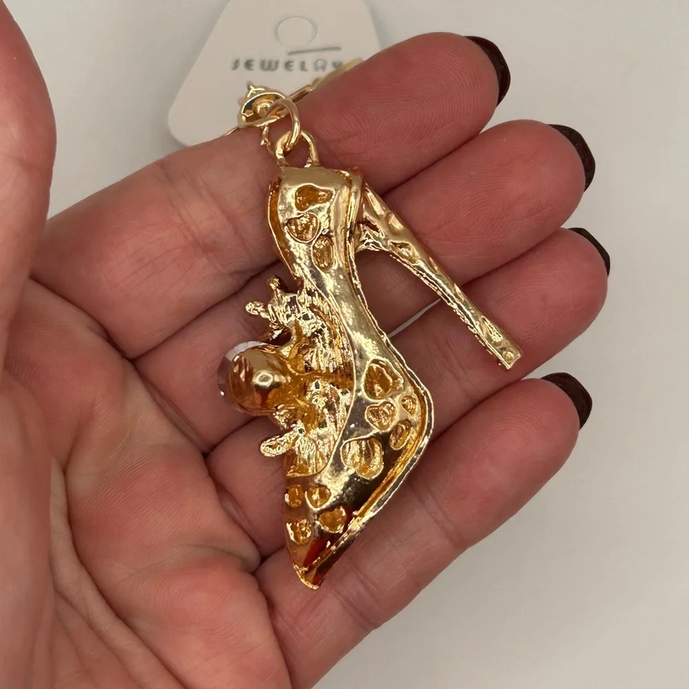 Bling Pink & Gold High Heel Keychain/Bag Charm with Floral Accents